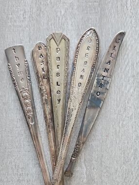 Set of 5 Upcycled Herb Markers - Shabby Chic
